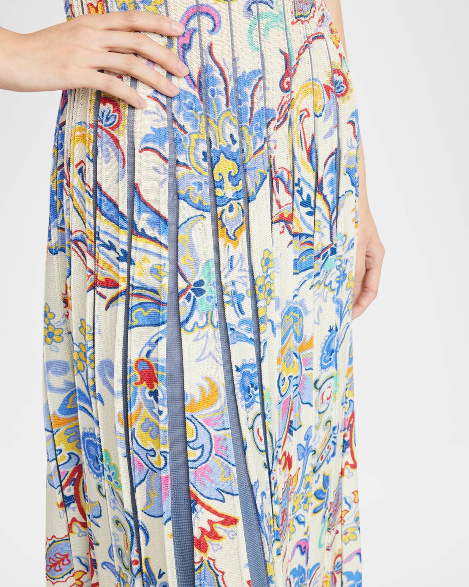 Blue Bouquet Pleated Knit Midi Sweater Dress Product Image