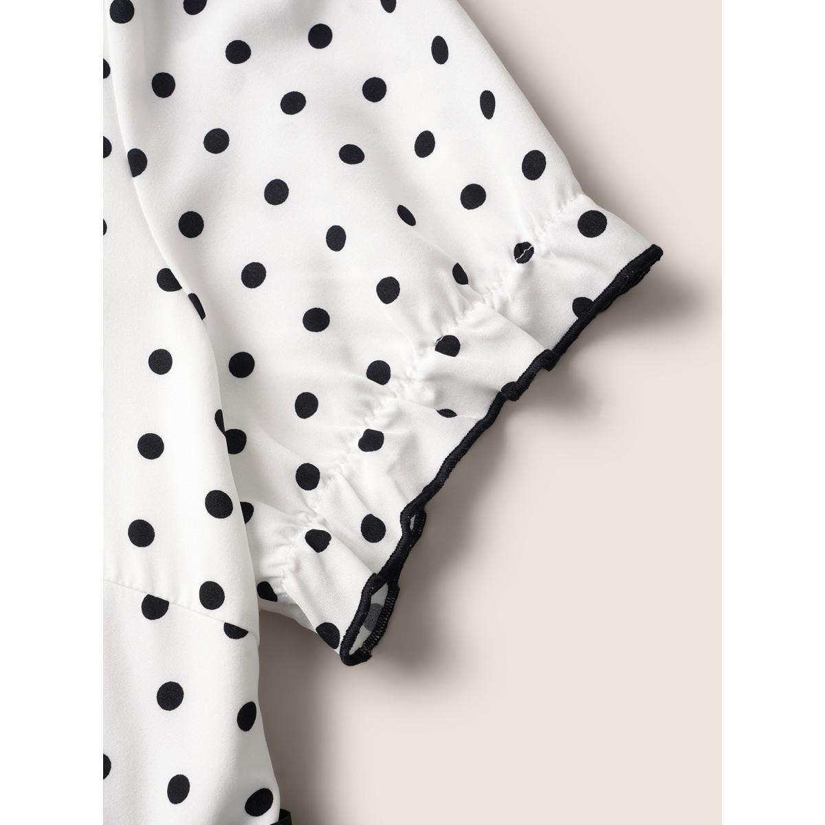 Plus Size Bow Polka Dot Midi Dress Originalwhite Women Elegant Belted Mock Neck Short sleeve Curvy BloomChic 26/4X Product Image
