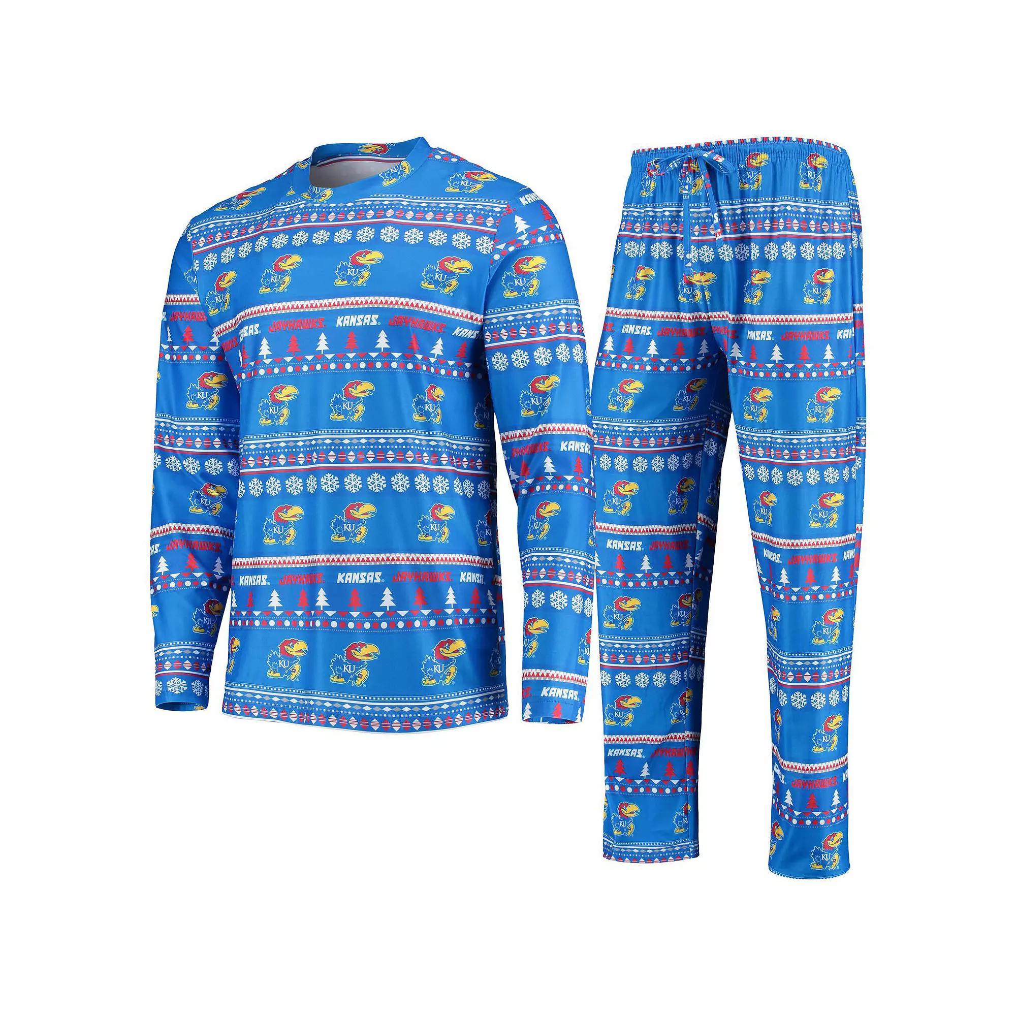 Mens Concepts Sport Royal Kansas Jayhawks Ugly Sweater Long Sleeve T-Shirt and Pants Sleep Set Product Image