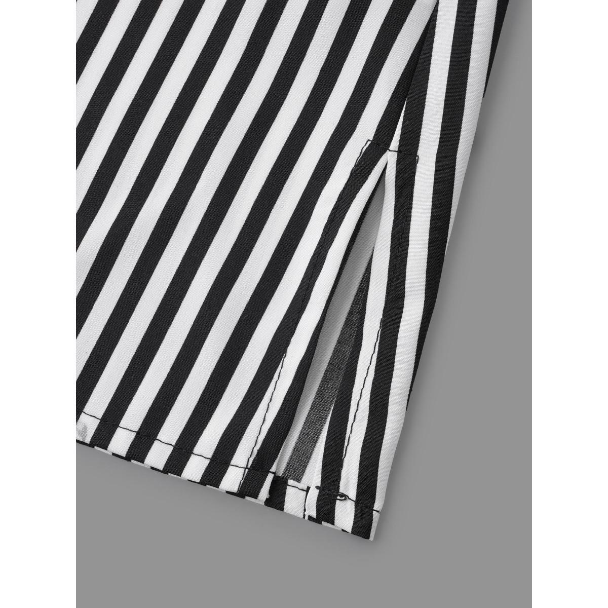 Plus Size Black V Neck Striped Patchwork Blouse Women At the Office Extra Long Sleeve V-neck Work Blouses BloomChic 22-24/3X Product Image