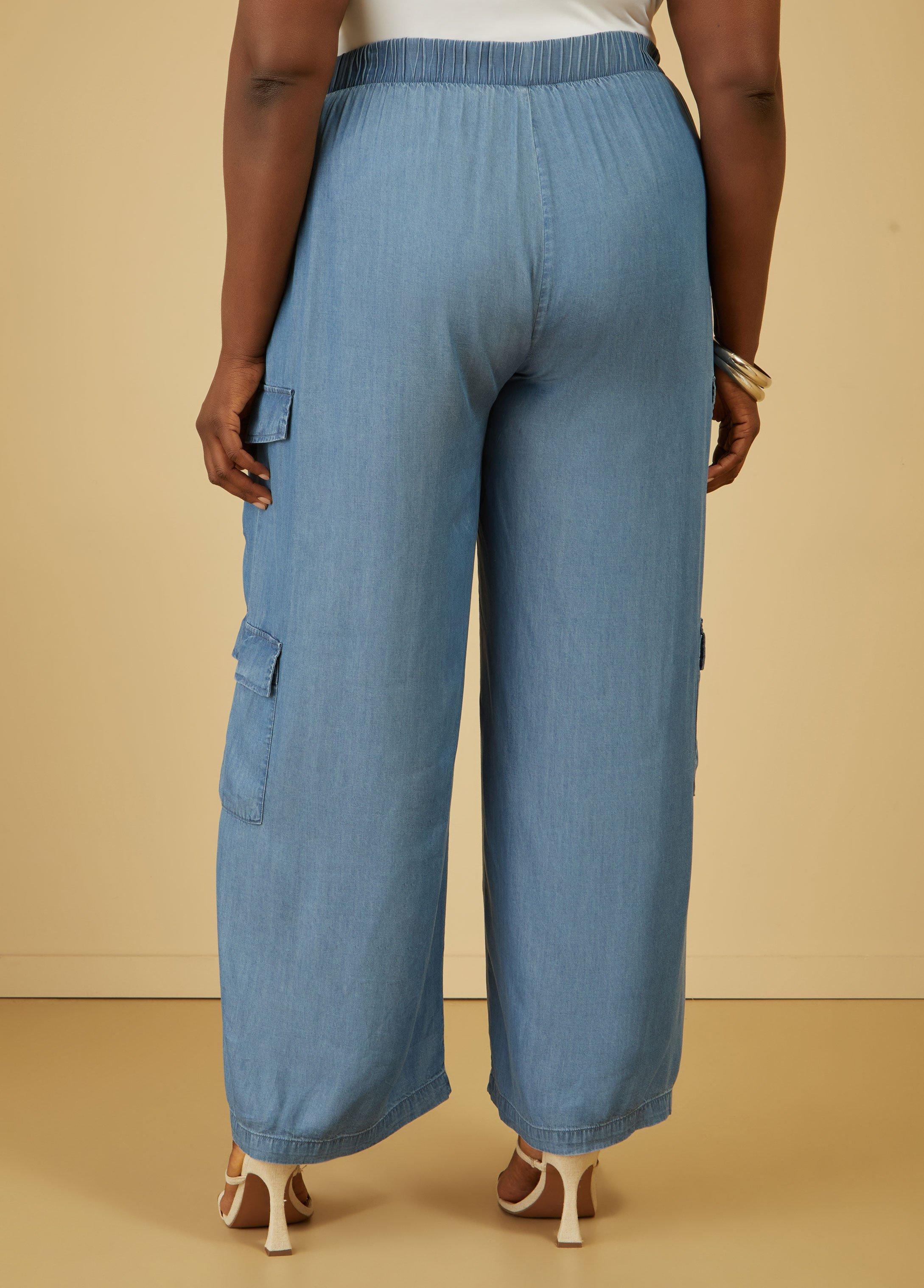 Chambray Wide Leg Cargo Pants Product Image