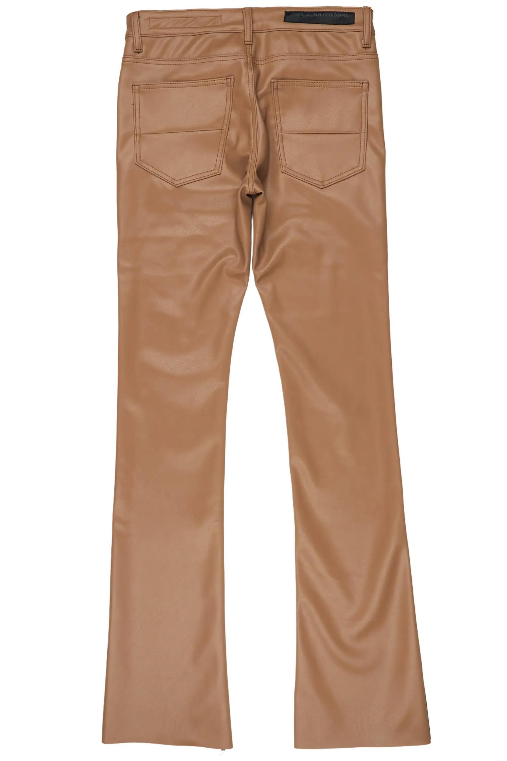 Ricky Beige Faux Leather Stacked Jean Male Product Image