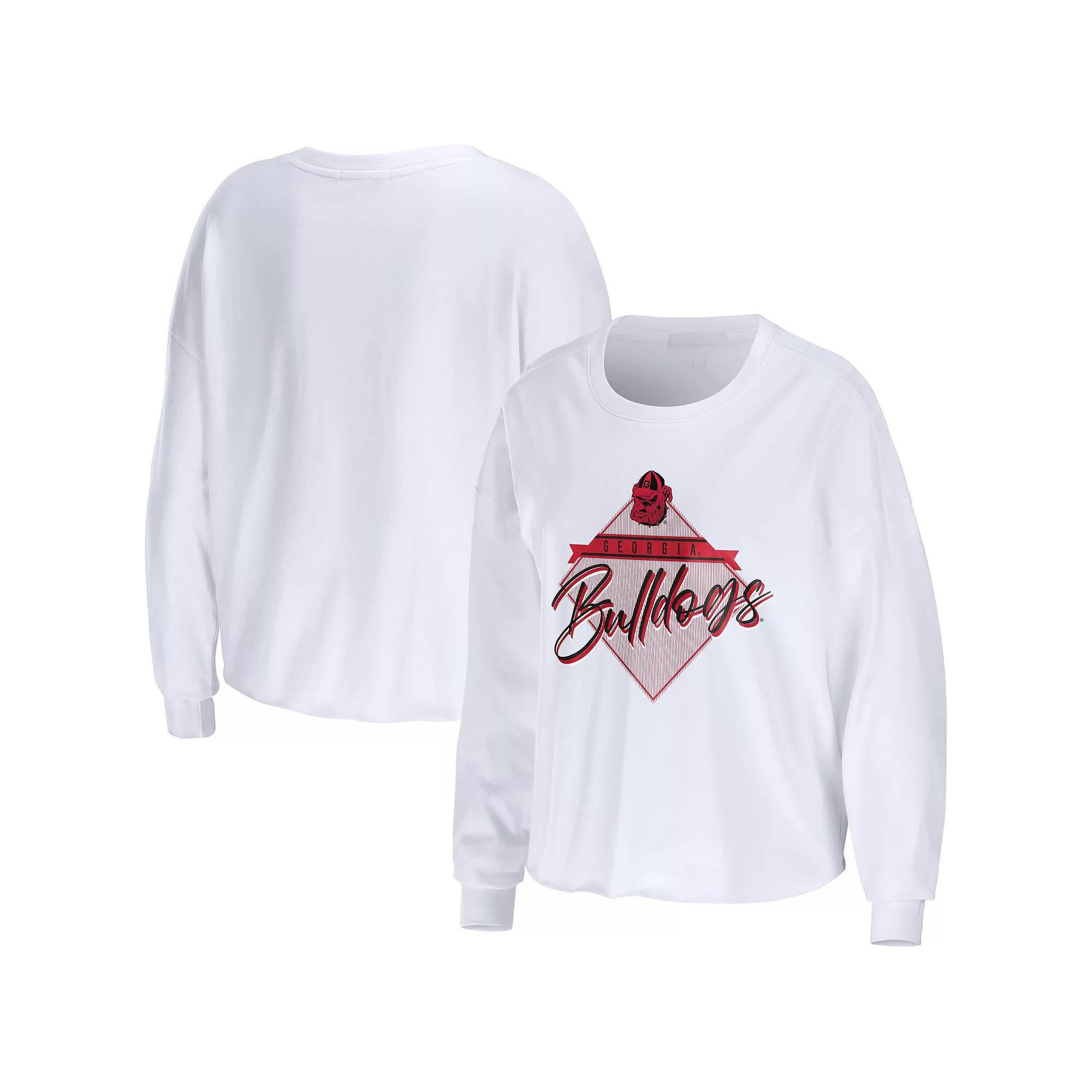 Women's WEAR by Erin Andrews White Georgia Bulldogs Diamond Long Sleeve Cropped T-Shirt, Size: Large Product Image
