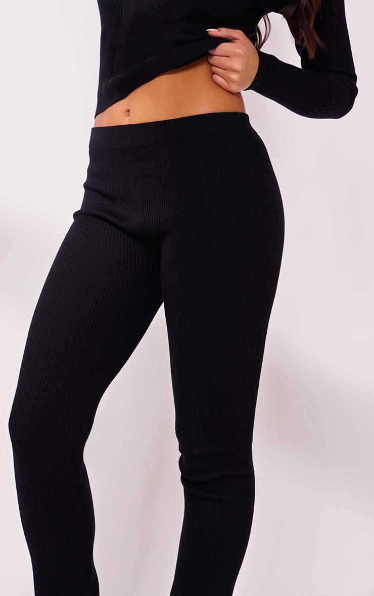 Black Rib Knit Flared Pants Product Image