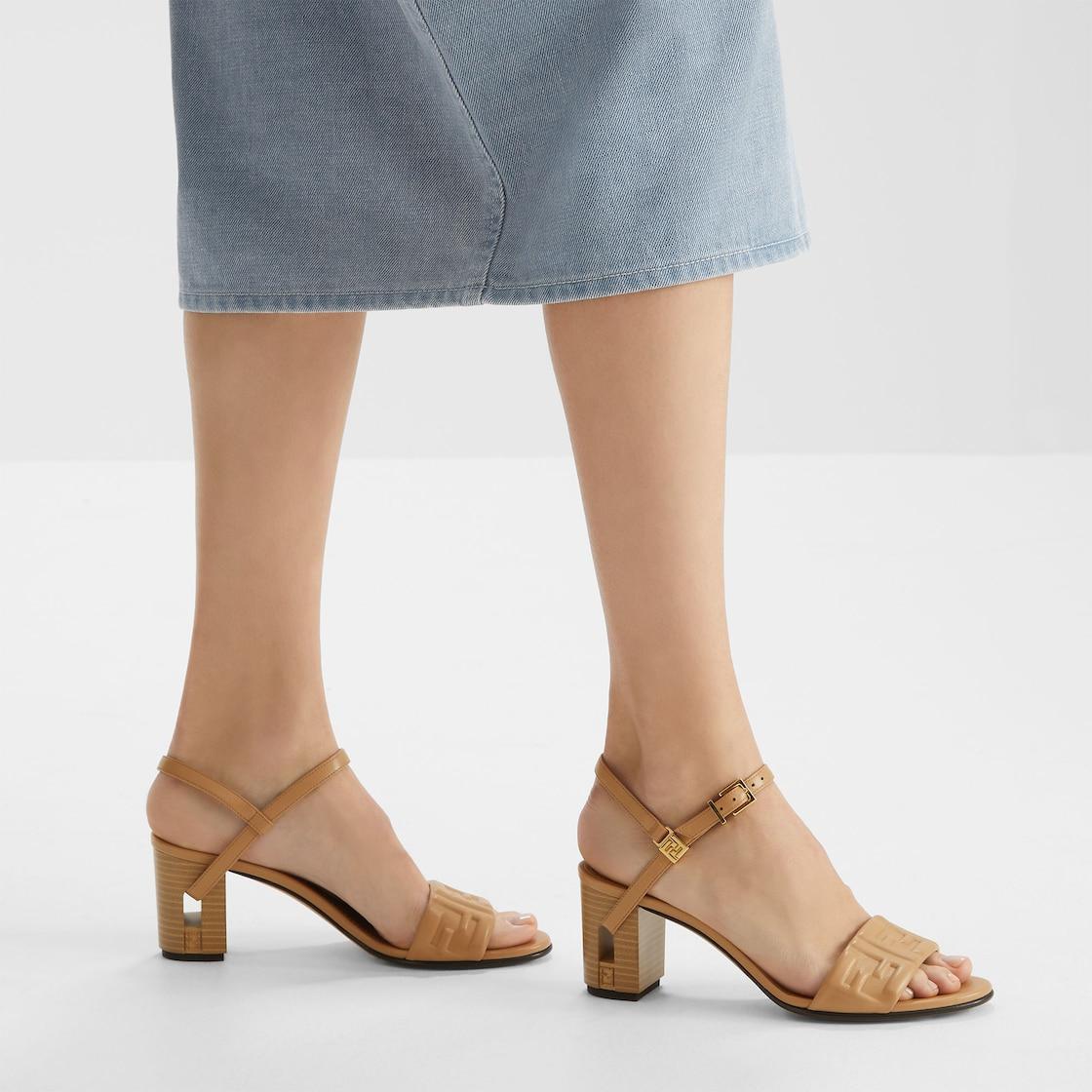 DelfinaBeige leather medium-heeled sandals Product Image