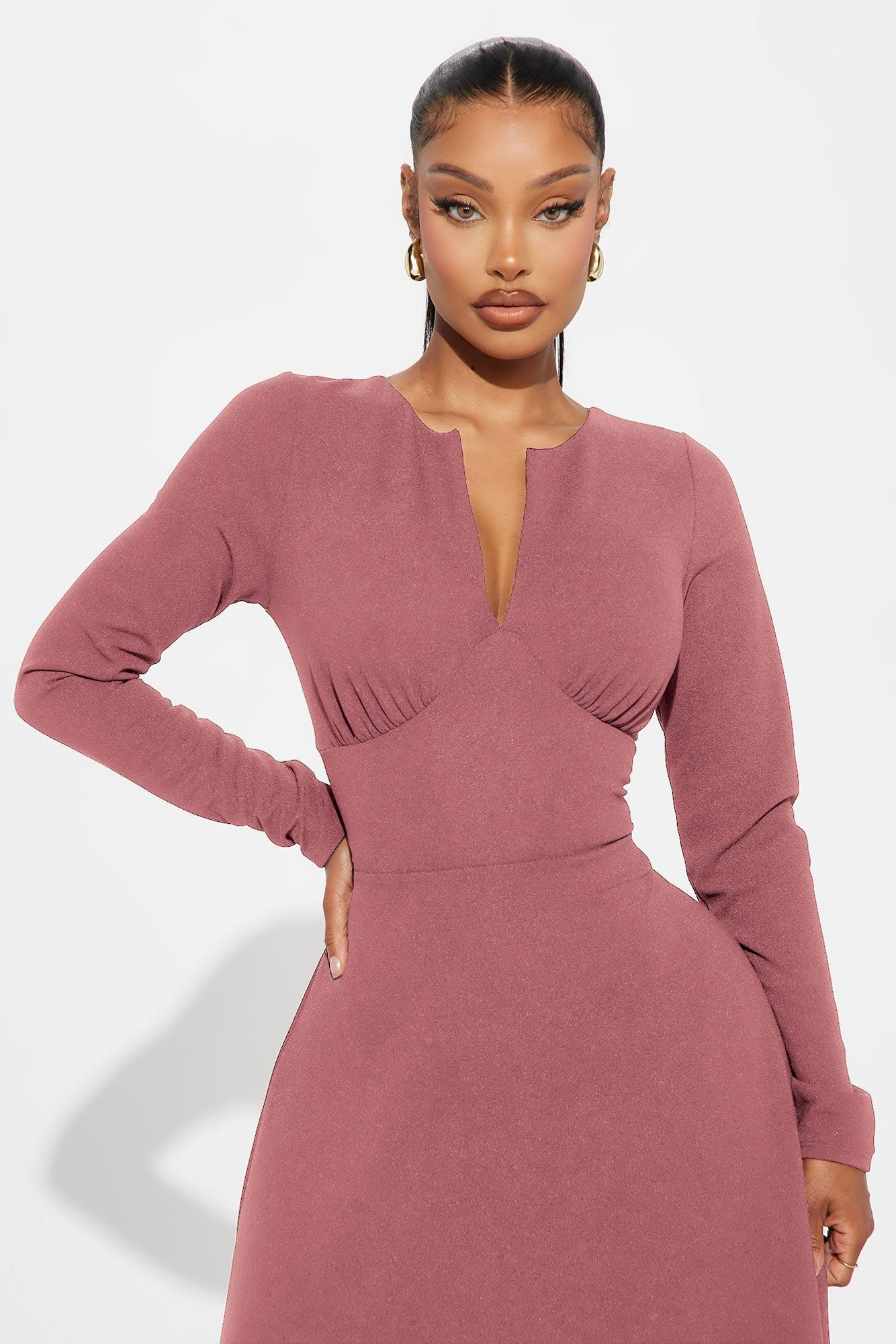 Charolette Long Sleeve Midi Dress - Mauve Product Image