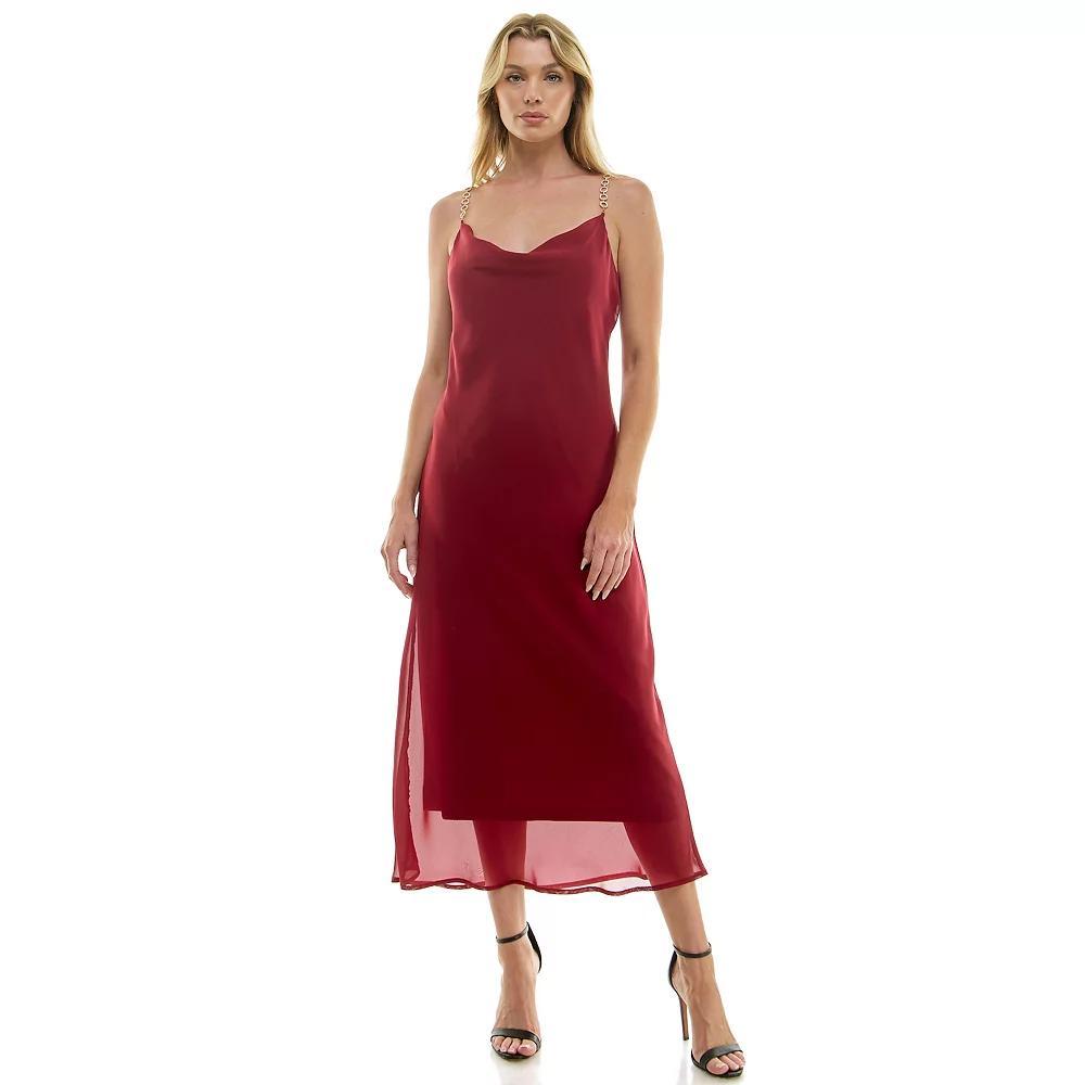 Women's Luxology Novelty Trim Chain Strap Slip Maxi Dress, Size: Large, Green Product Image