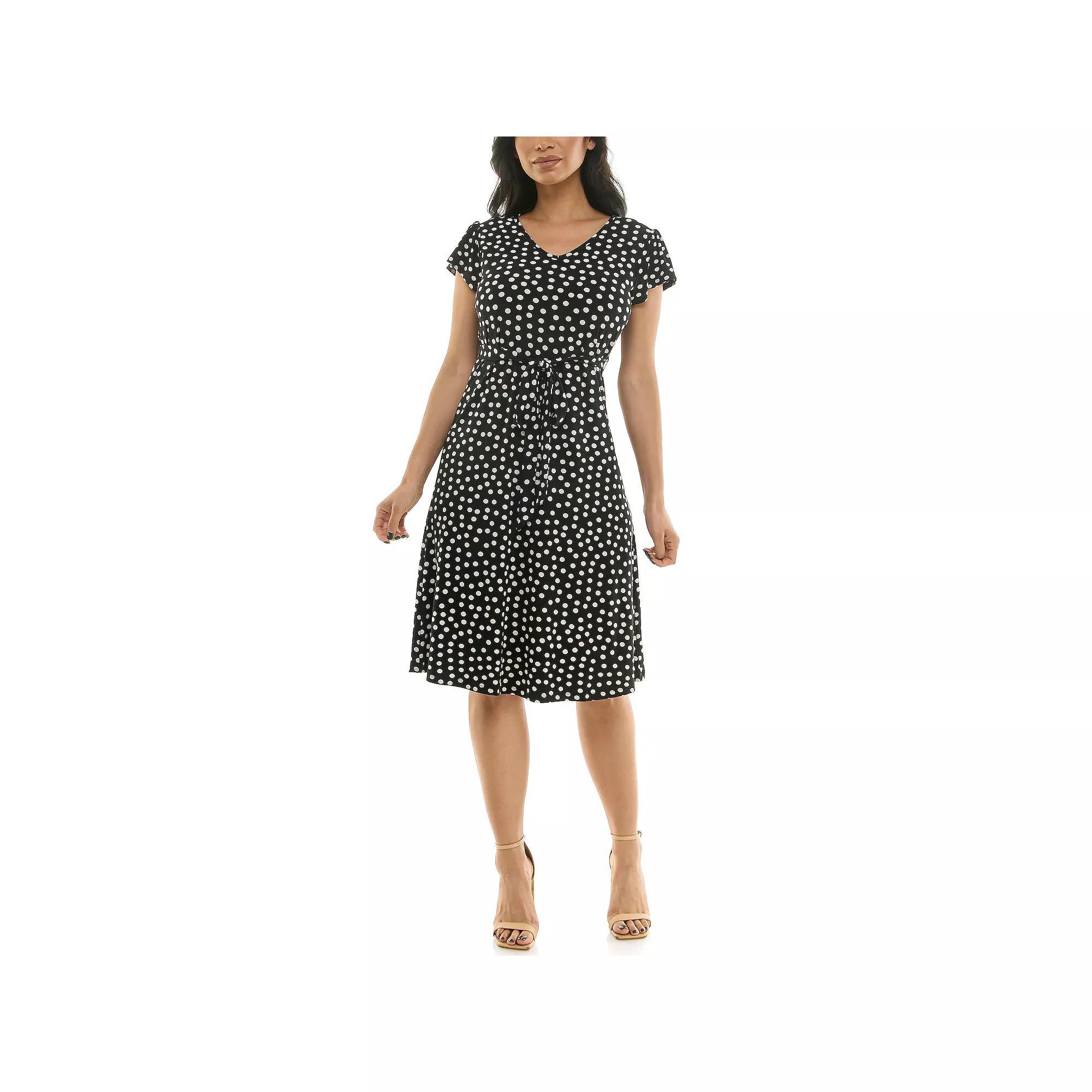 Women's Nina Leonard V-Neck Self Sash Dress, Size: Large, Black Red Product Image