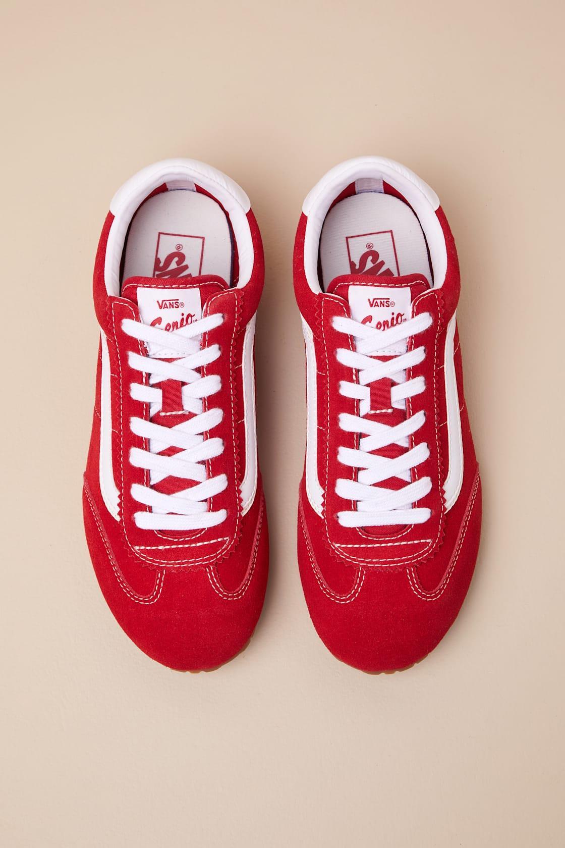 Super Lowpro Racing Red Suede Leather Sneakers Product Image