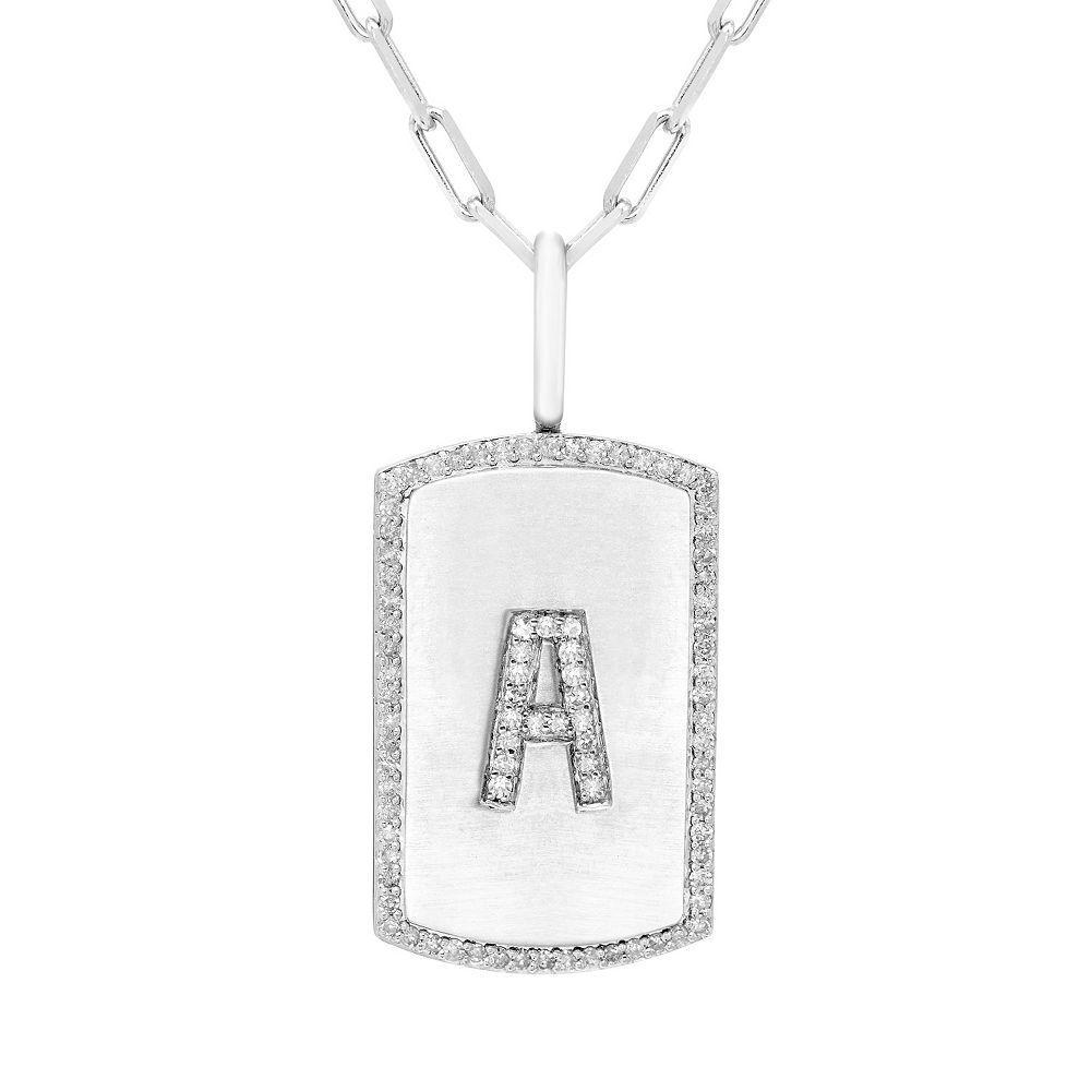 It's Personal Initial Sterling Silver & 1/4 Carat T.W. Diamond Dog Tag Necklace, Women's, Size: 20", Sterling L Product Image