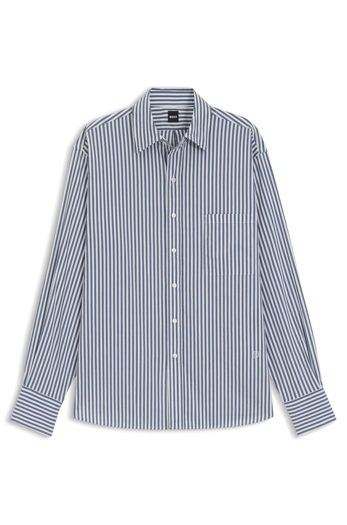 BOSS - Cotton blouse with vertical stripes - Light Blue Product Image