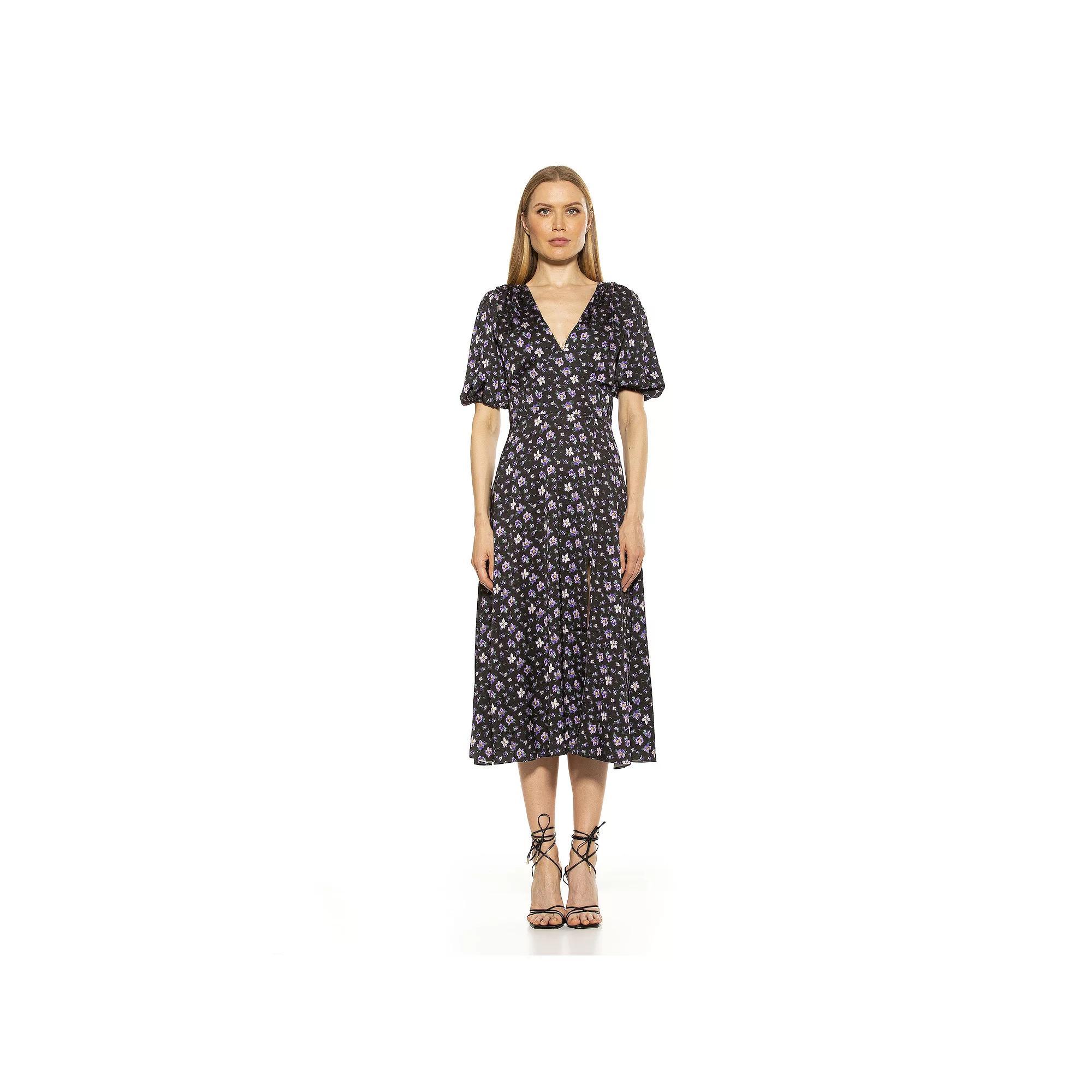 Women's ALEXIA ADMOR Puff-Sleeve Fit & Flare Dress, Size: 10, Brown Floral Product Image