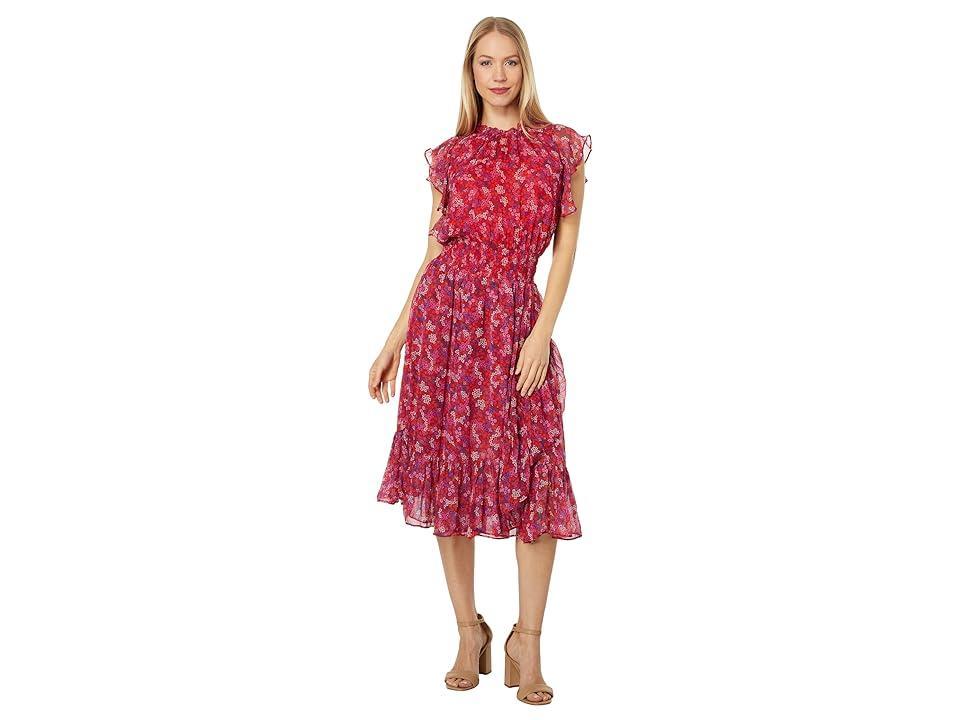 Draper James Plus Size Kacey Faux Wrap Dress in Ditsy Floral (Raspberry ) Women's Dress Product Image