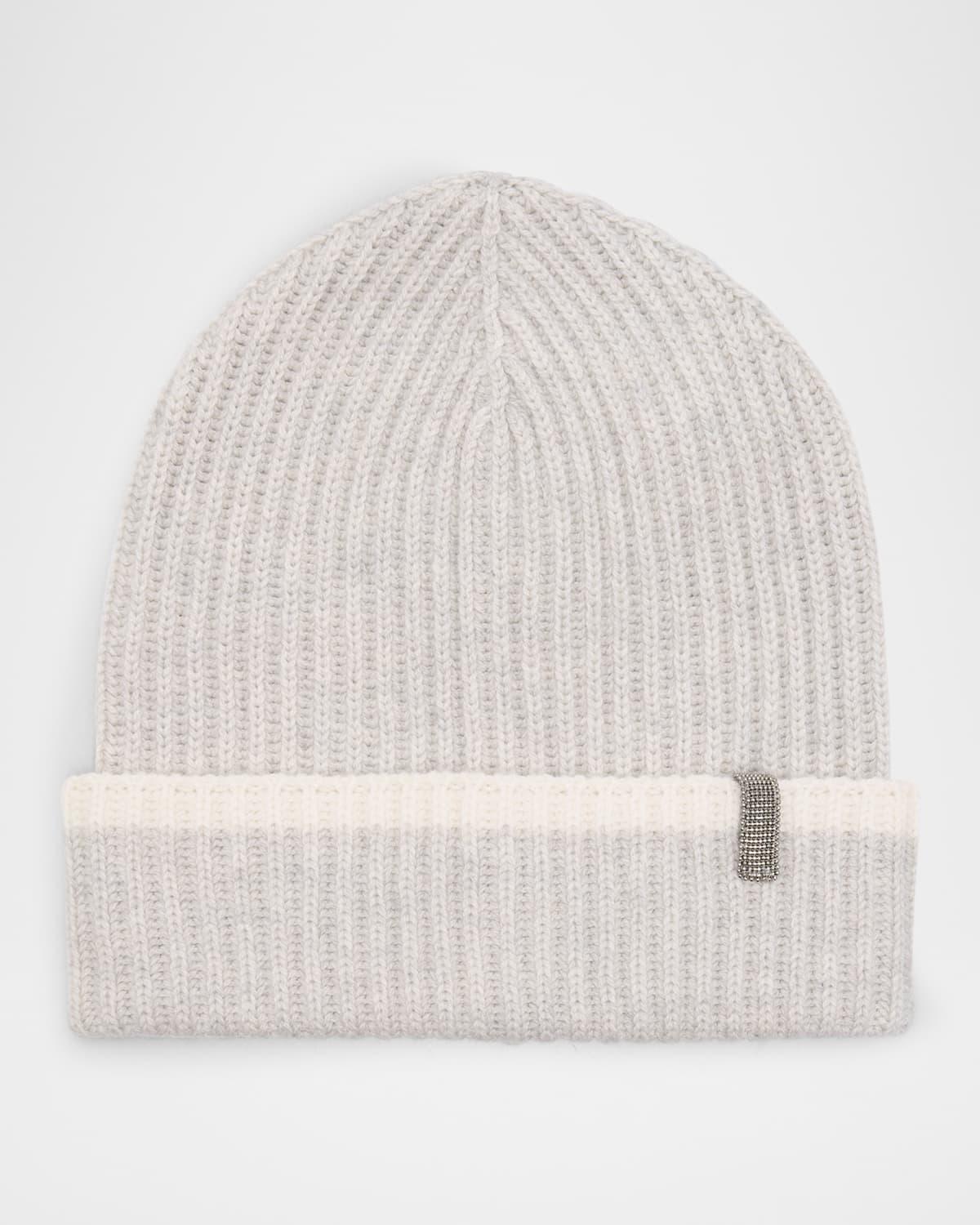 BRUNELLO CUCINELLI Ribbed Cashmere Beanie In Ci807 Light Grey Product Image