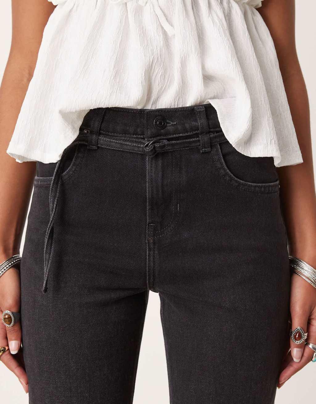 Free People Sabine relaxed straight leg belted jeans in washed black Product Image