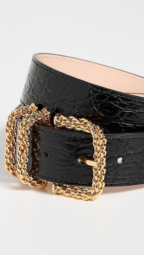 BY FAR Katina Black Circular Croco Embossed Leather Belt | Shopbop Product Image