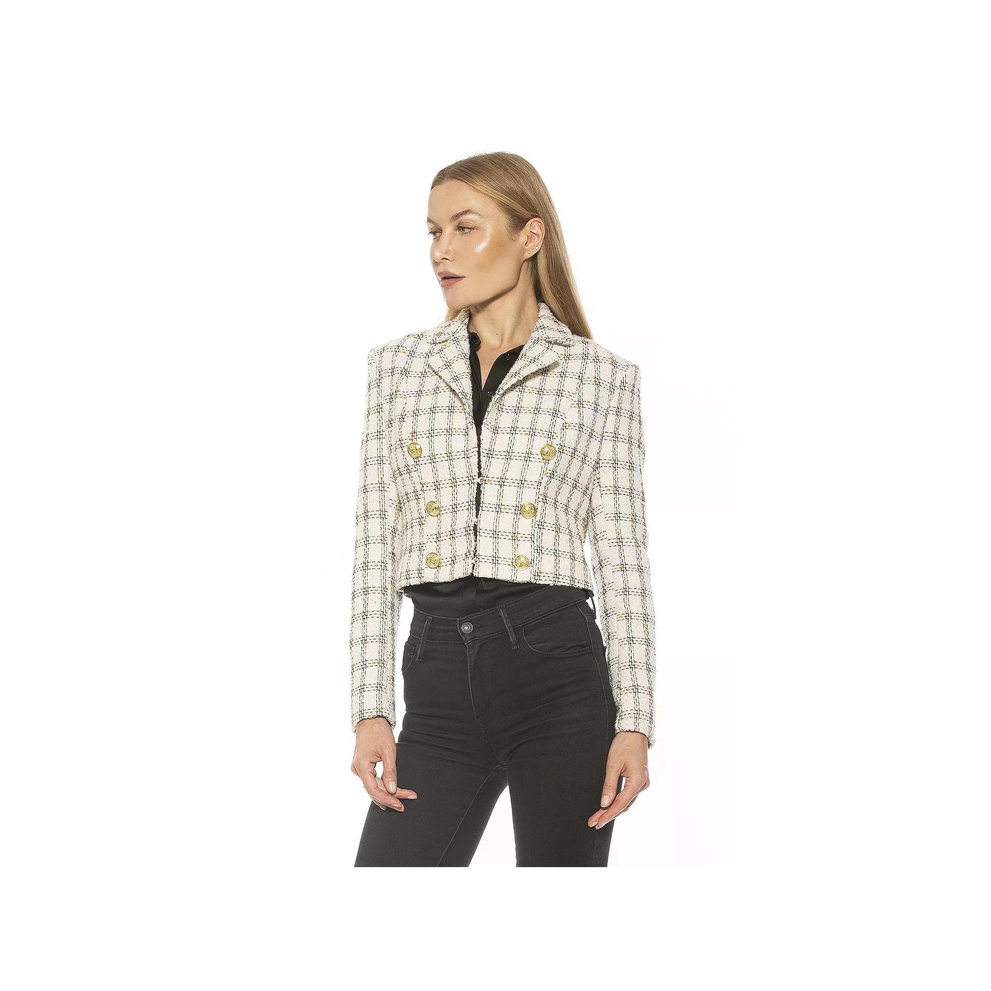 Women's ALEXIA ADMOR Jesse Cropped Blazer, Size: 10, Ivory Plaid Product Image