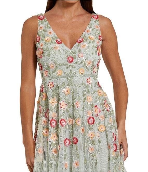 Mac Duggal Beaded V-Neck Sleeveless A-Line Midi Dress Product Image