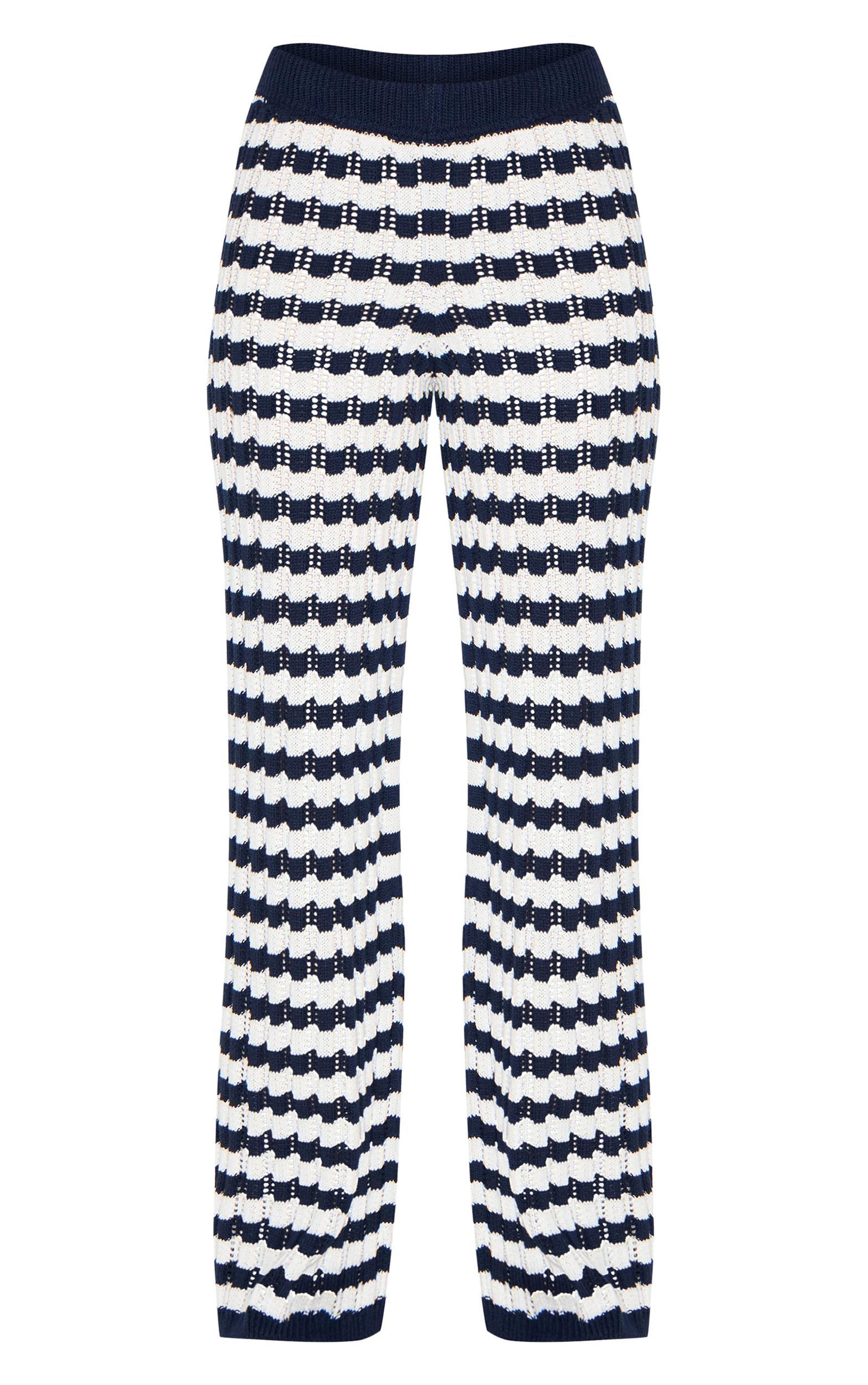  Navy Crochet Stripe Knit Pants Product Image