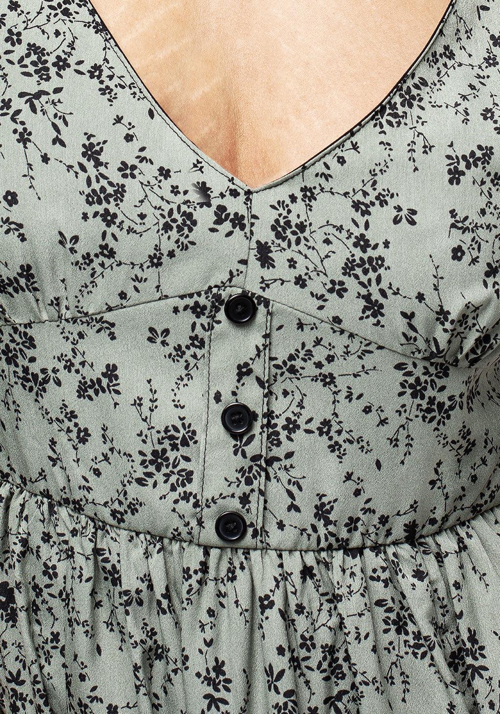 Cassie Green Floral Corset Button Midi Split Dress Product Image