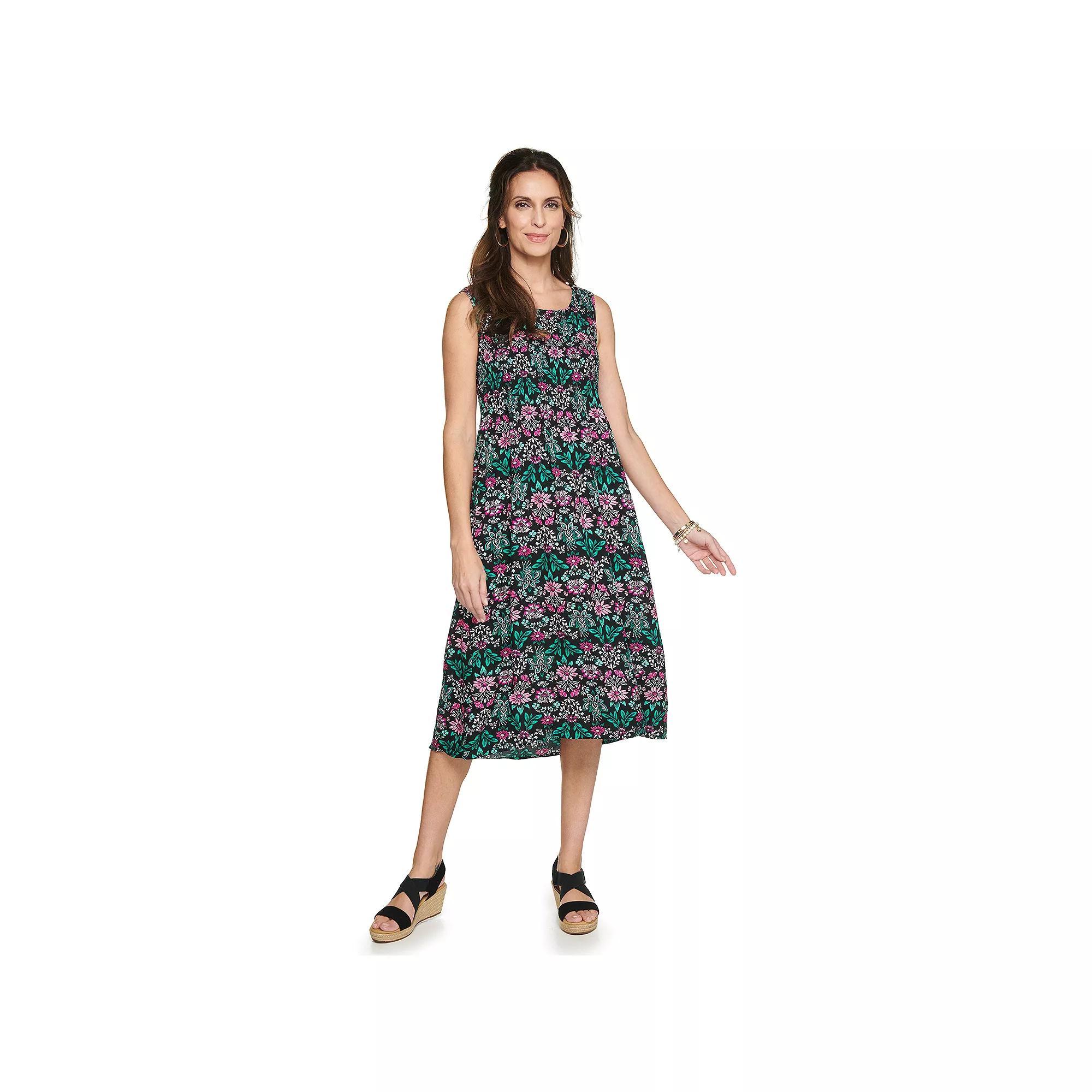 Women's Croft & Barrow® Smocked Midi Dress, Size: Medium, Orange Tile Block Product Image