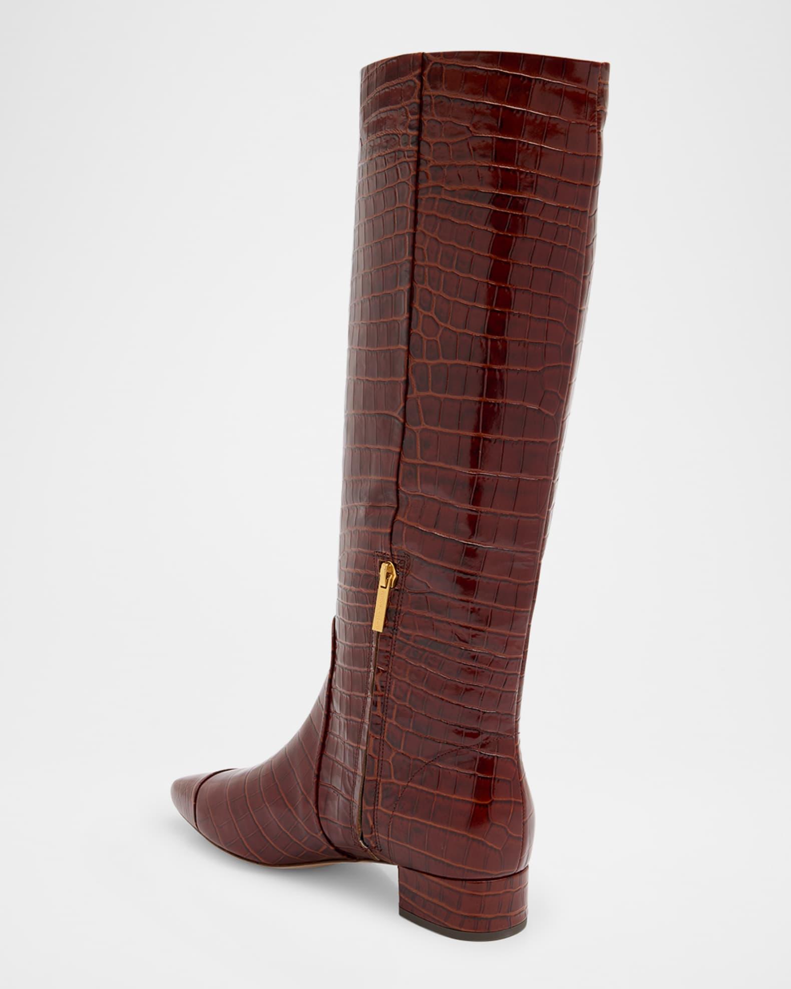 Cecile Croco Square-Toe Knee Boots Product Image
