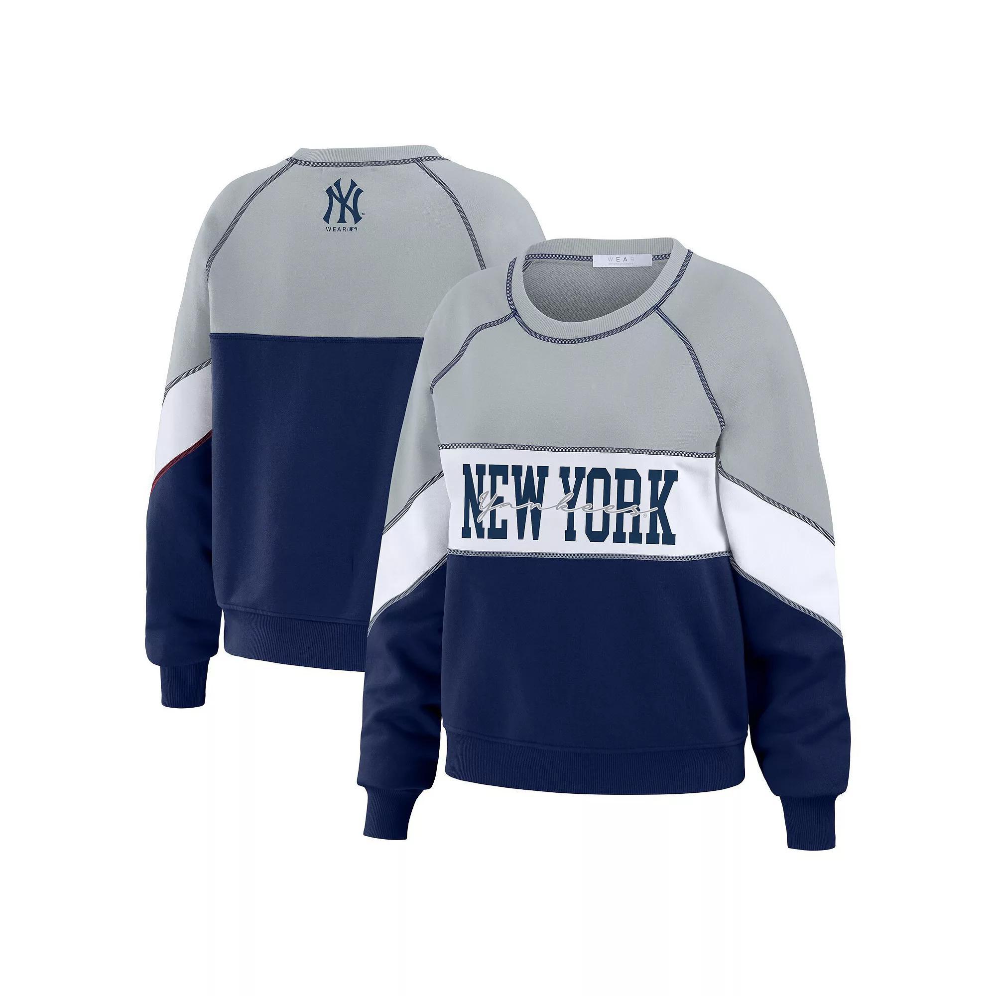 Womens WEAR by Erin Andrews Heather Gray/Navy New York Yankees Crewneck Pullover Sweatshirt Product Image