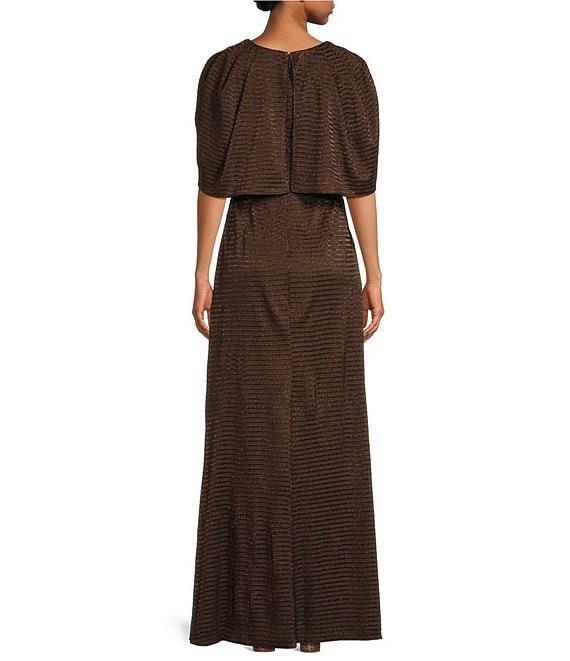 Adrianna Papell Metallic Boat Neck Cape Sleeve Gown Product Image