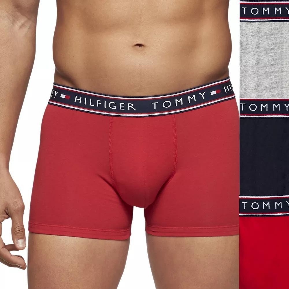 Men's Tommy Hilfiger Stretch 3-Pack Trunk Briefs, Size: XXL, Red Black Grey Product Image
