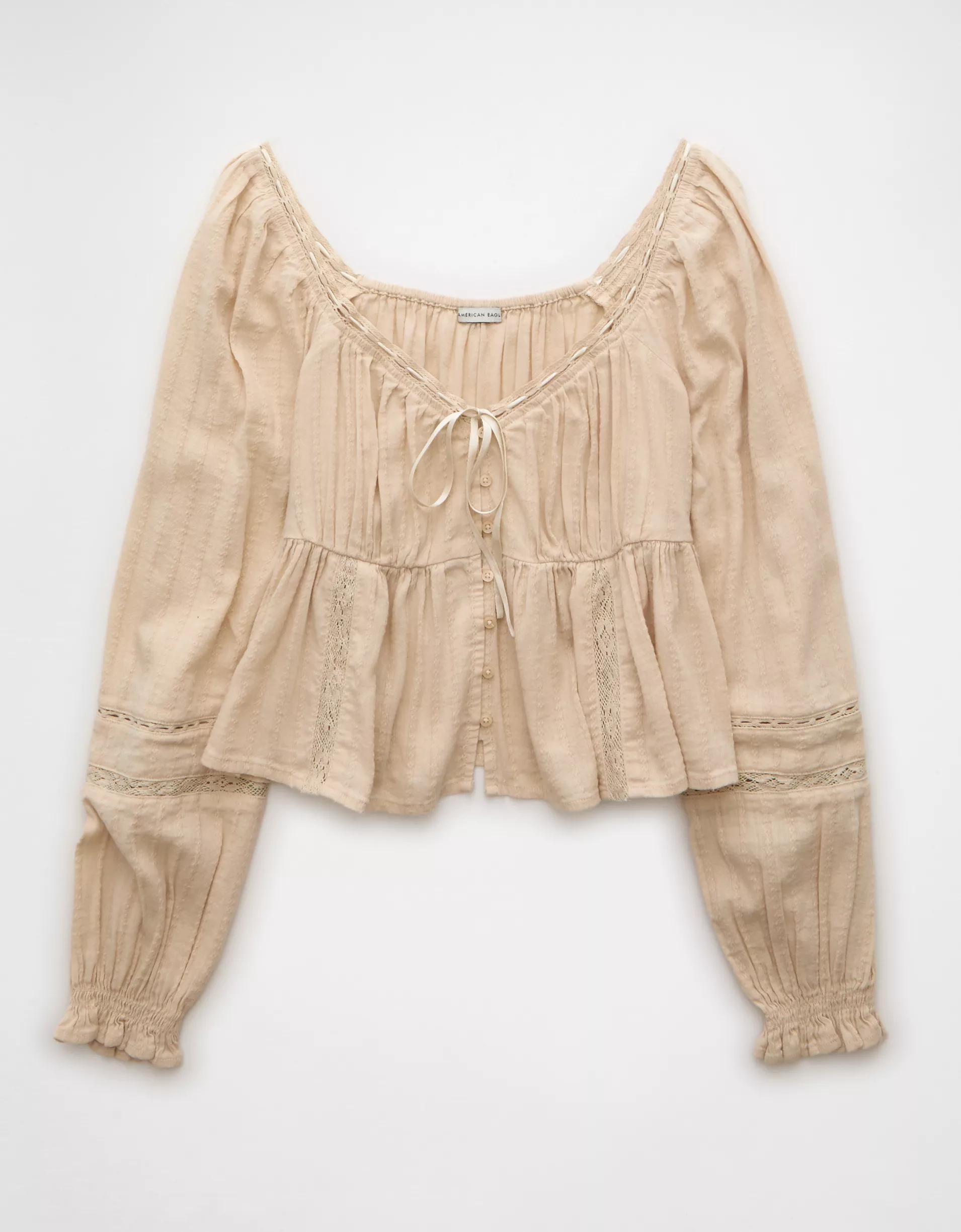 AE Long-Sleeve Babydoll Blouse Product Image