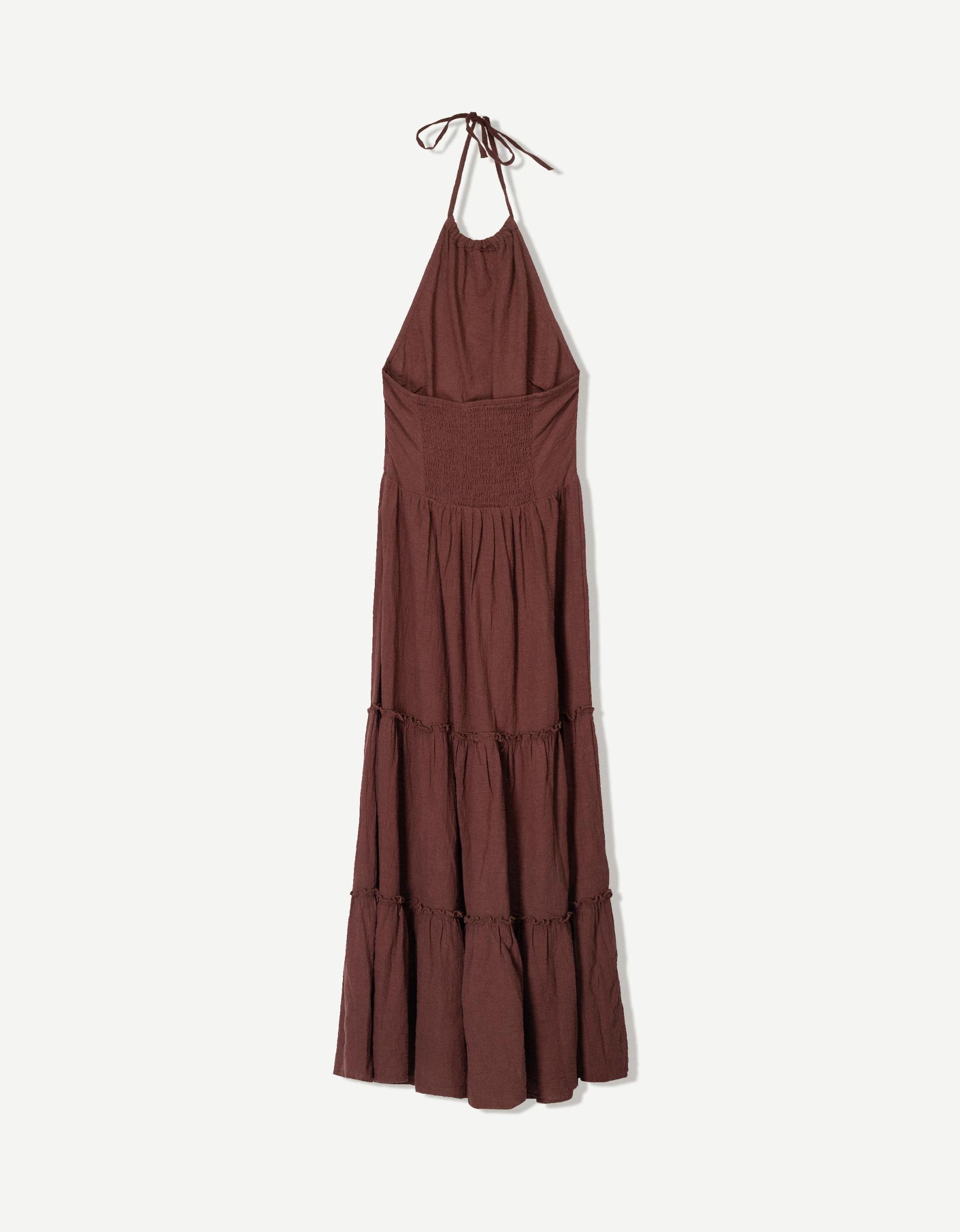 Halter neck midi dress with ruffles Product Image