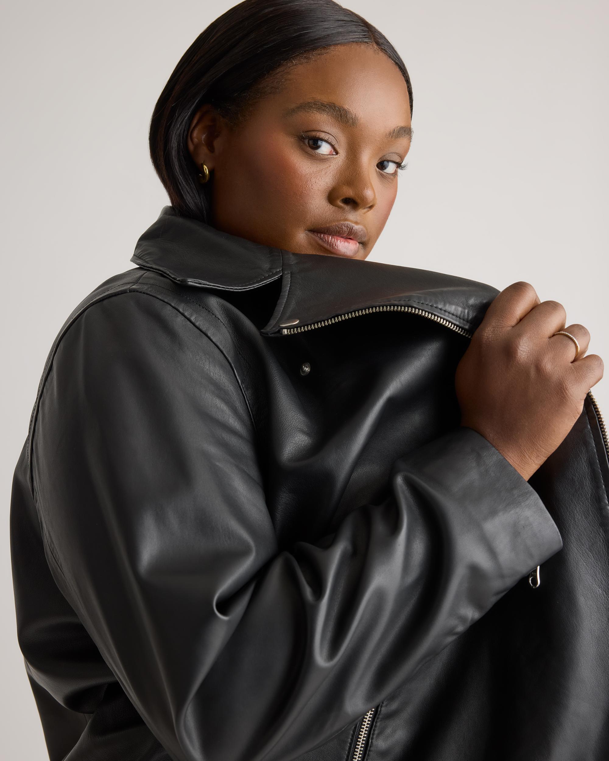 100% Washed Leather Biker Jacket Product Image