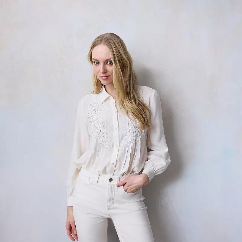Petite LC Lauren Conrad Lace Pintuck Blouse, Womens Product Image