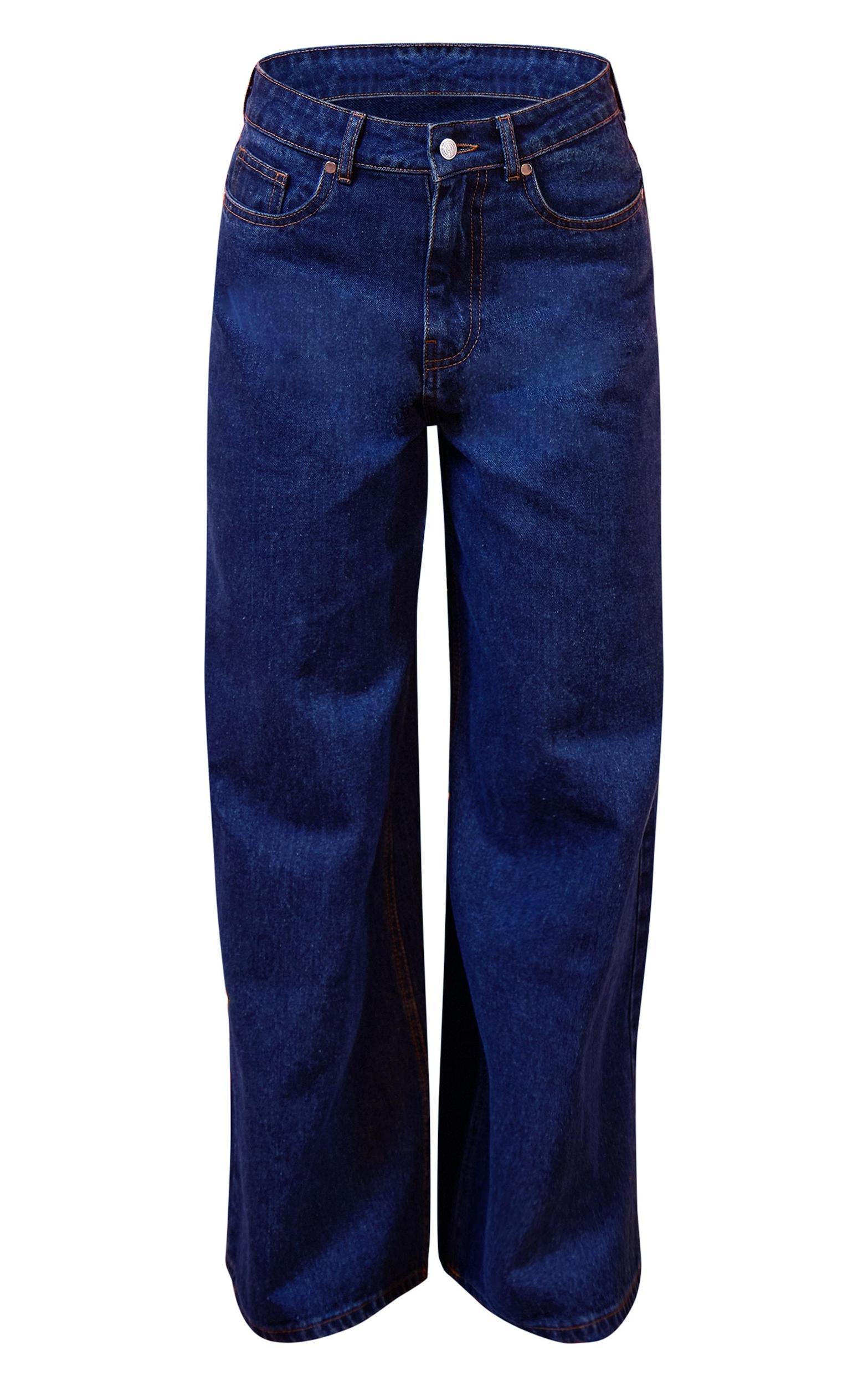 Mid Blue Wash Wide Leg Style Jeans Product Image