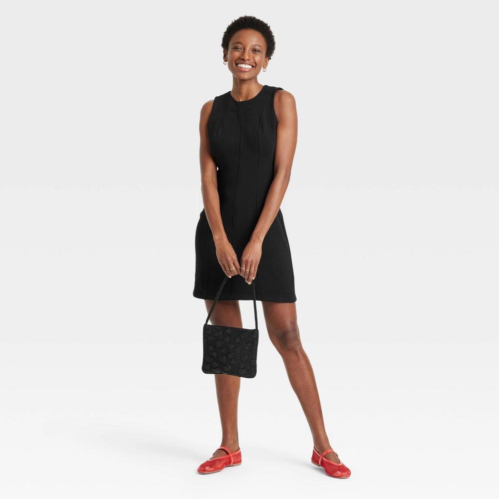 Womens Mini Sheath Dress - A New Day Black 8: Recycled Polyester, Midweight Crepe, U Back, Side Zipper, Machine Washable Product Image
