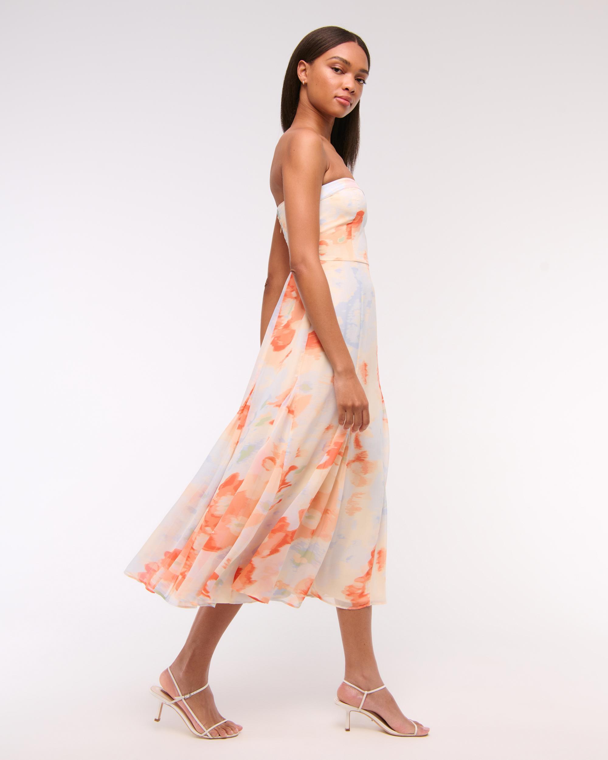 The A&F Camille Strapless Godet Midi Dress Product Image