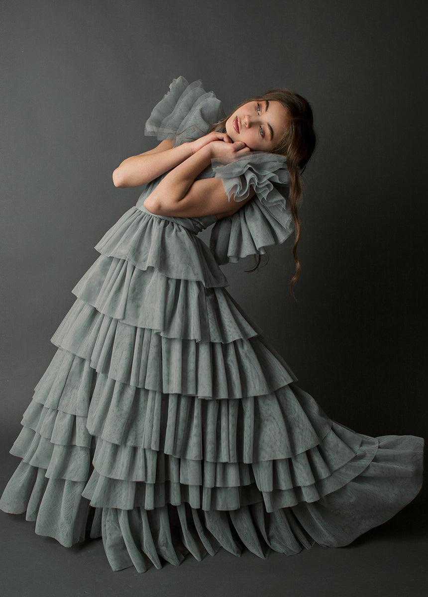Briony Impact Dress in Dusty Blue Girls Product Image