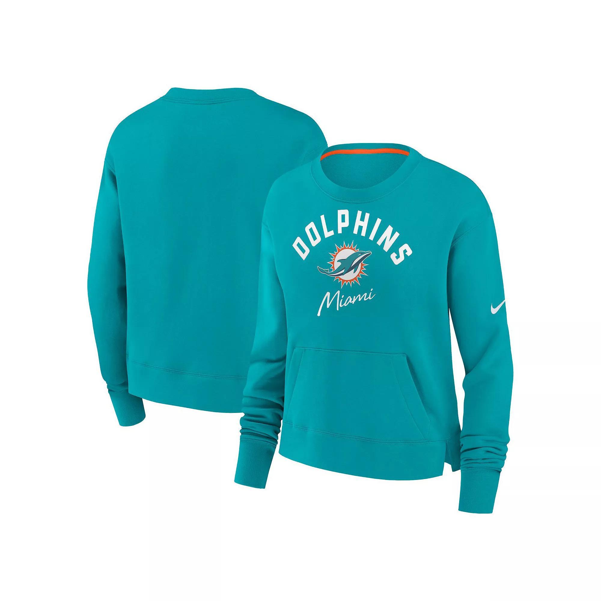 Women's Nike Aqua Miami Dolphins High Hip Fleece Pullover Sweatshirt, Size: XL, Turquoise A Product Image
