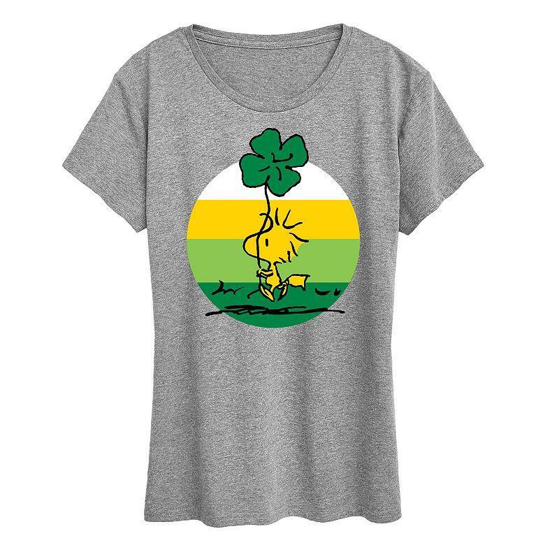 Womens Peanuts Woodstock Shamrock Graphic Tee Grey Gray Product Image