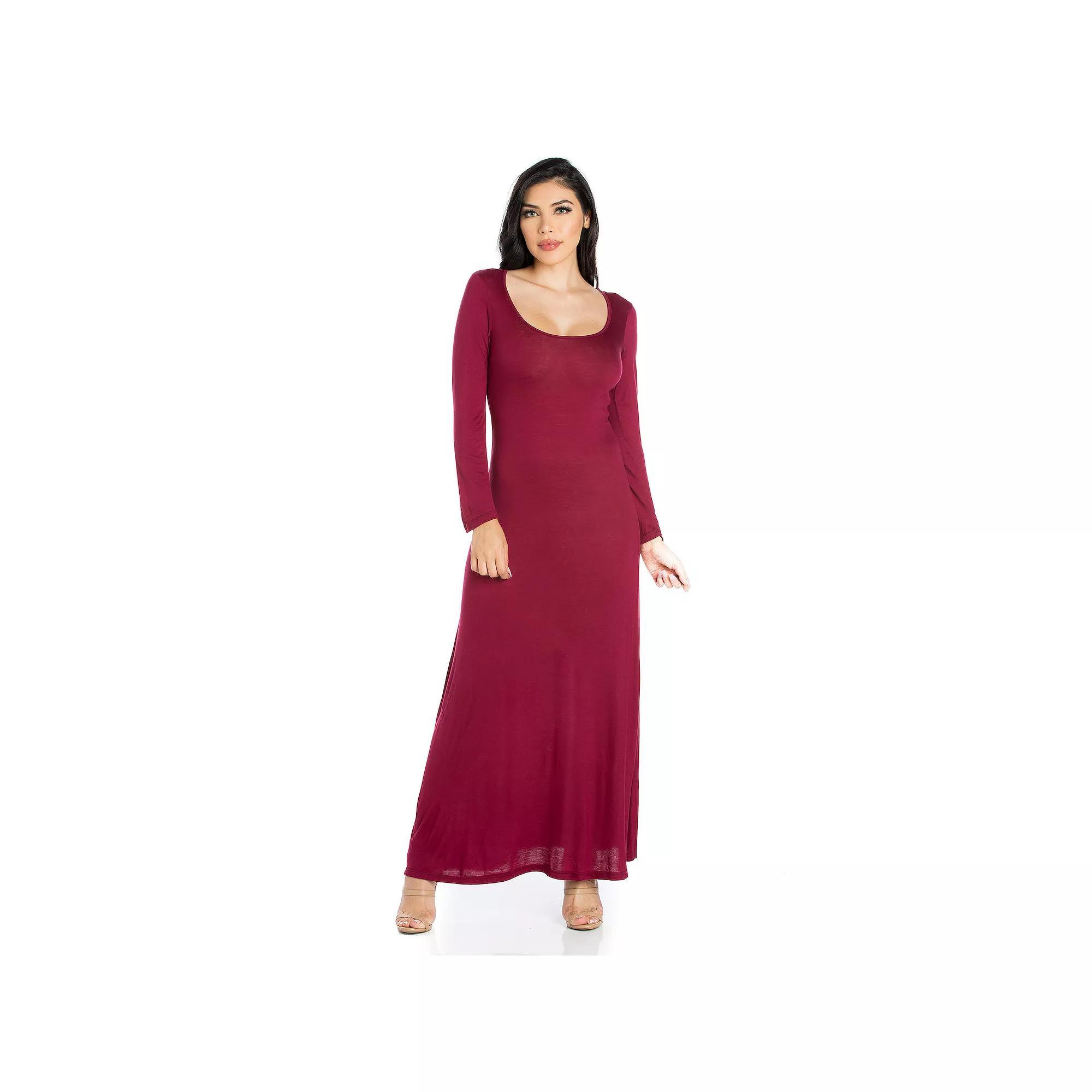 Women's 24seven Comfort Apparel Scoopneck Long Sleeve Maxi Dress, Size: XXL, Orange Product Image