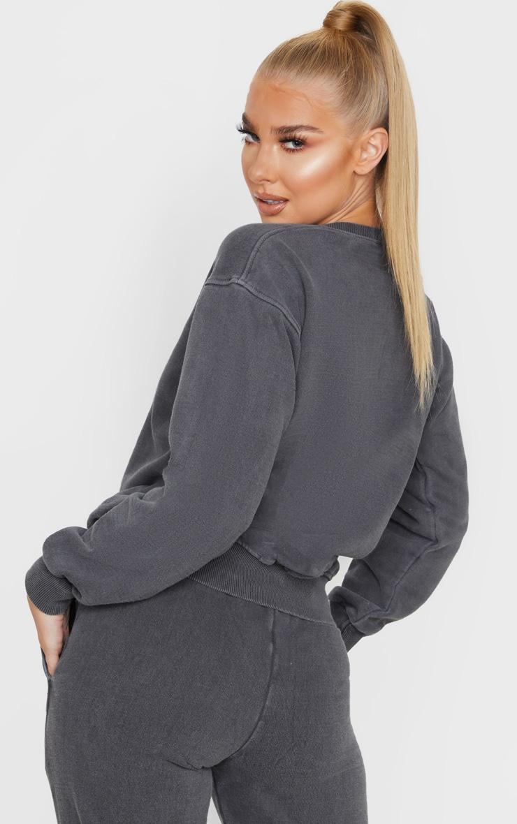 PRETTYLITTLETHING Charcoal Badge Detail Sports Sweatshirt Product Image