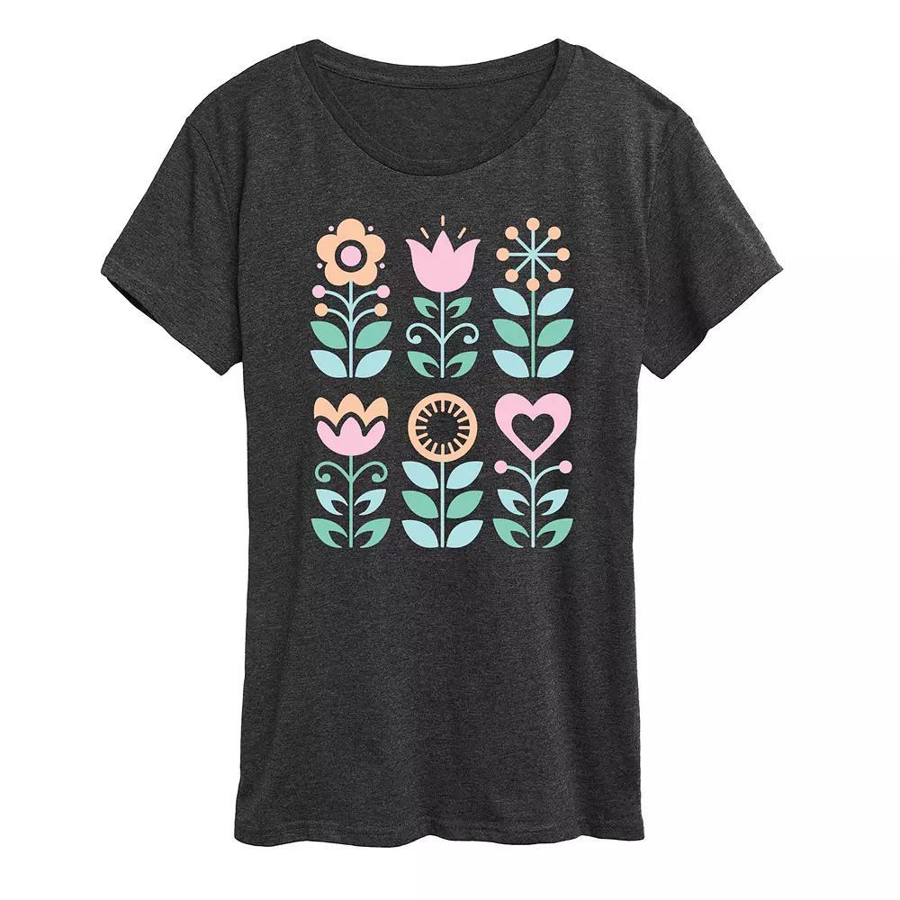 Womens Scandinavian Flowers Oversized Tee Grey Royal Blue Product Image