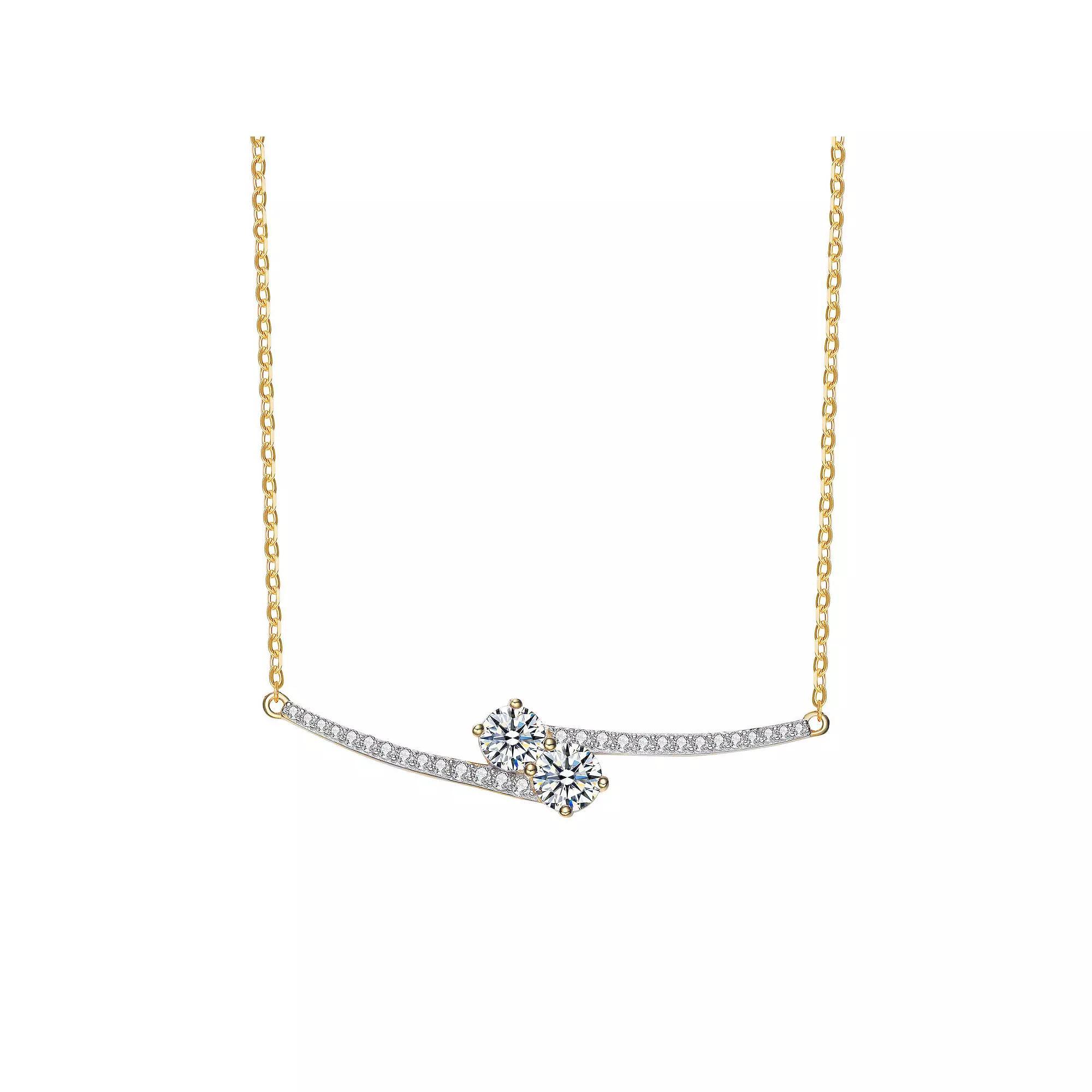 14k Gold Over Silver Cubic Zirconia Bypass Necklace, Womens Two Tone Product Image