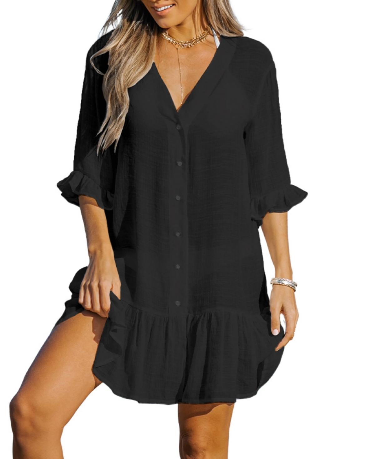 Women's Cupshe Fuchsia Ruffled Cover-Up Dress, Size: XS, Pink Product Image