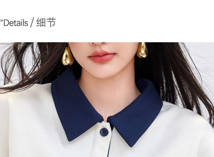 Contrast Collar Lettering Print Polo Pullover Product Image
