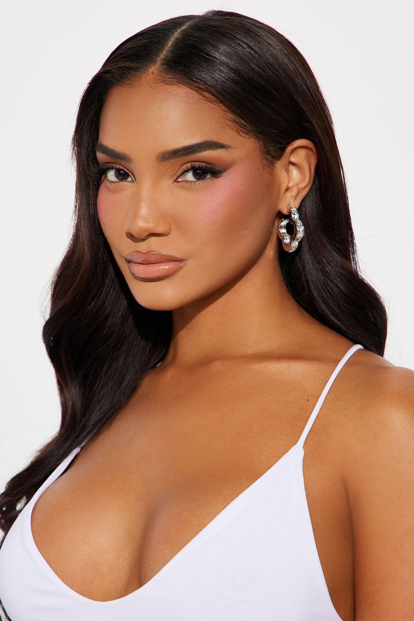 Iced Out Clover Earrings - Silver Product Image