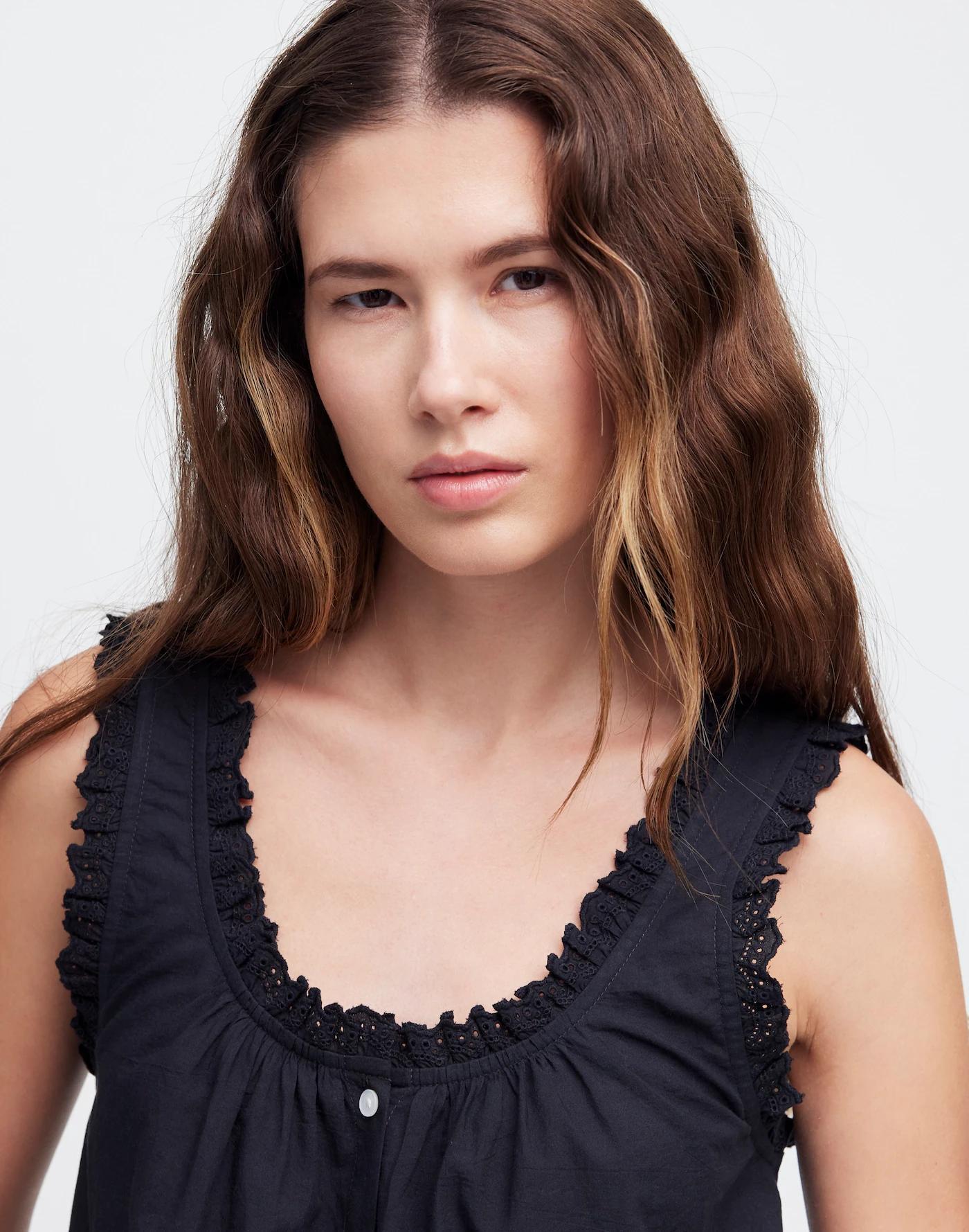 Embroidered Ruffle-Trim Top Product Image