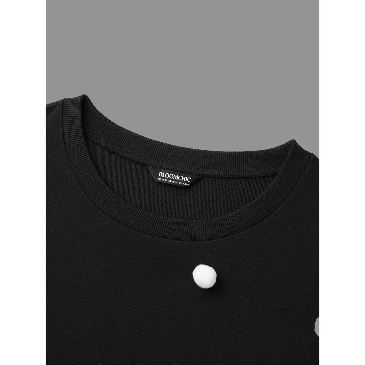 Plus Size 3D Dots Round Neck Relaxed Fit Sweatshirt Women Black Casual Patchwork Round Neck Everyday Sweatshirts BloomChic 22-24/3X Product Image
