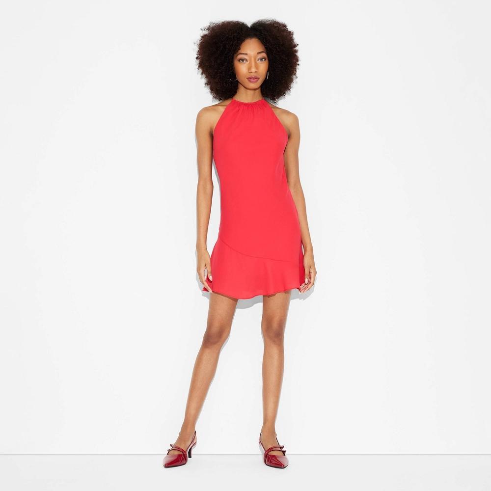 Womens Chiffon Mini A-Line Dress - Wild Fable Cherry Red M: Backless Halter, Side Zipper, Sleeveless Product Image