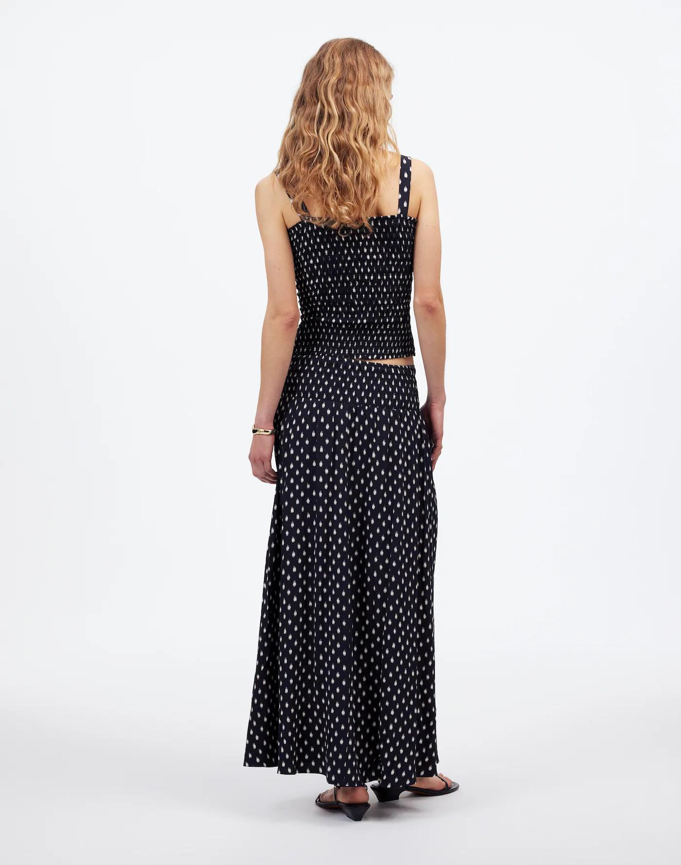 Smocked-Waist Midi Skirt in Shibori Dot Print Product Image